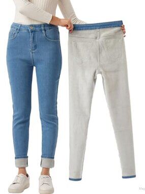 Fleece Lined Jeans Womens Winter Skinny High Waist Thermal Jeggings